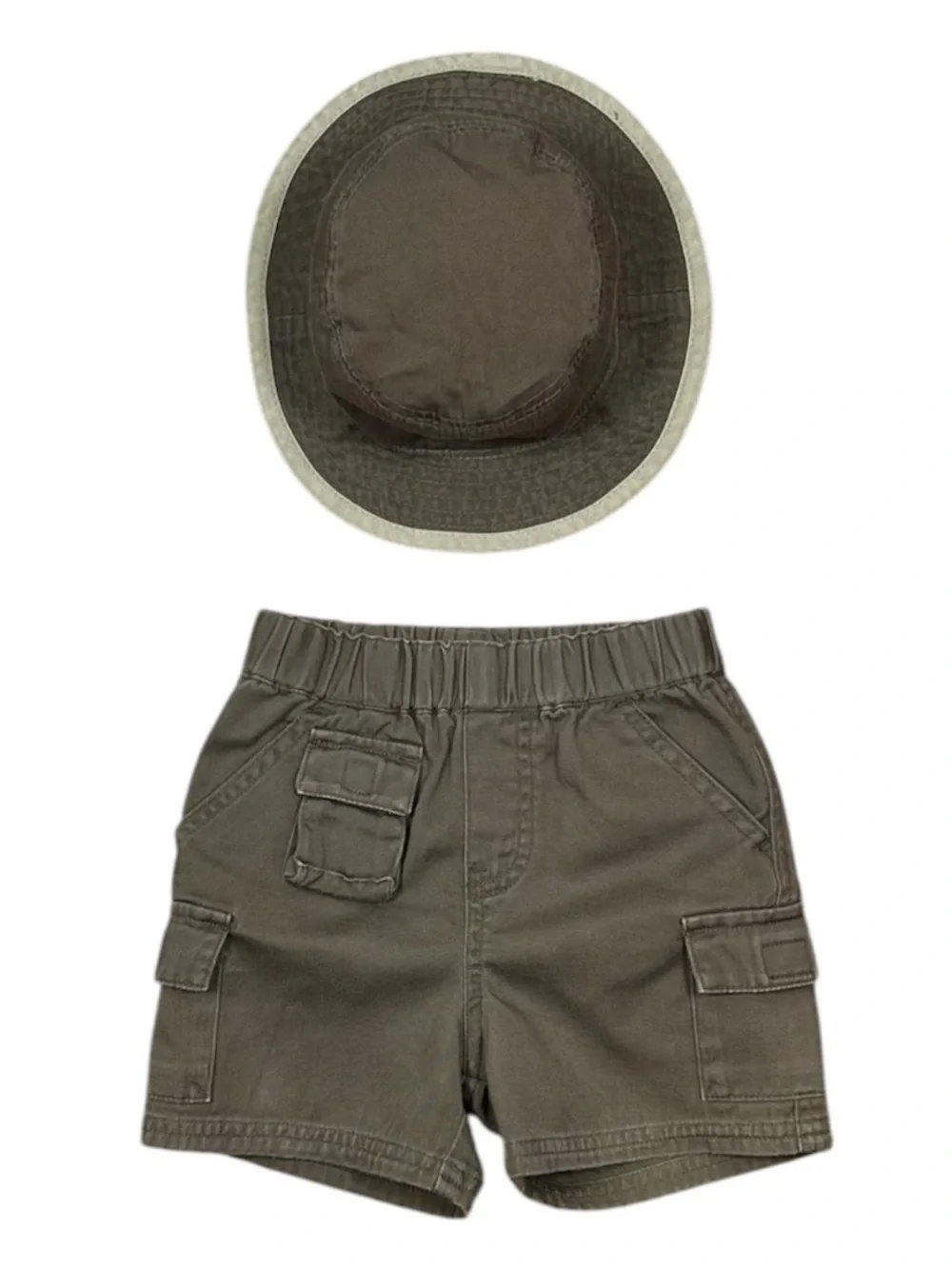 VINTAGE 90s Baby GAP Boys Safari Cargo Shorts & Bucket Hat Set Olive 6-12M